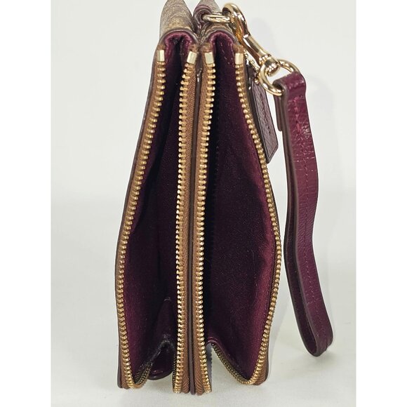 Coach Signature Women's Brown Leather Double Zip Wristlet Wallet 144 - Picture 7 of 12